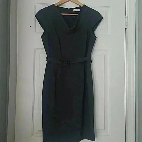 Grey Calvin Klein Cowl Neck Belted Dress - Picture 1 of 3